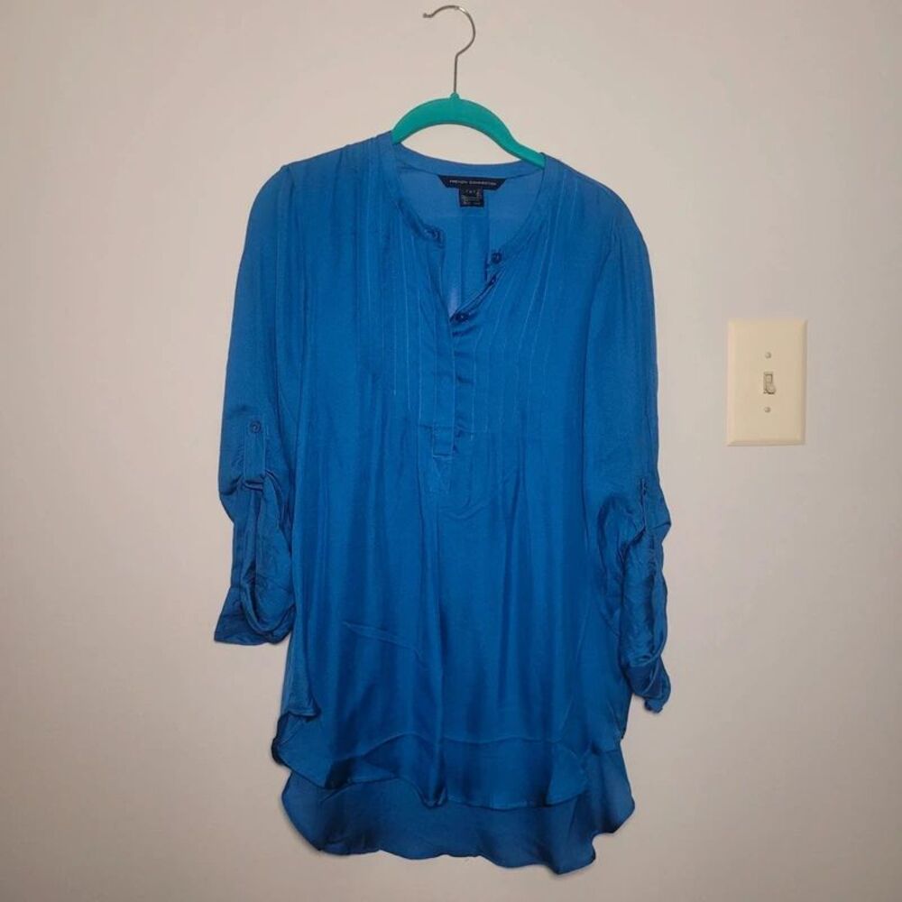 French Connection Blue Silk 3/4 Sleeve Blouse Size 4